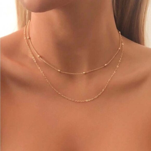 Gold 1pc Beaded layered Necklace - Picture 1 of 2